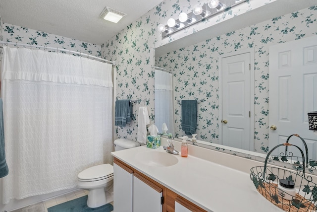 820 Fairway Dr Unit 1605, Longs, SC 29568 - bathroom with tile patterned flooring, wallpapered walls, toilet, visible vents, and a textured ceiling