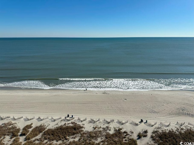 view of water feature with a beach view