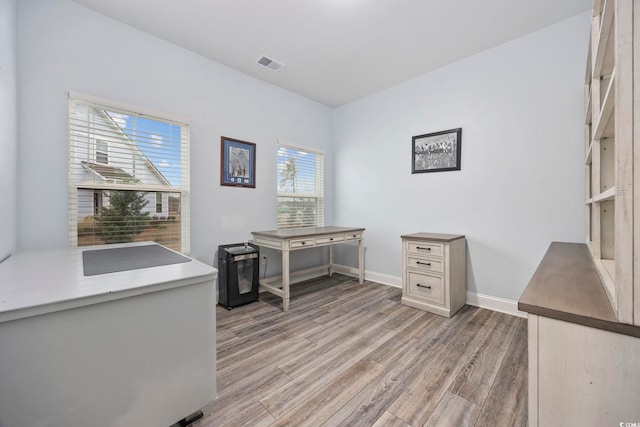 office space featuring light hardwood / wood-style floors