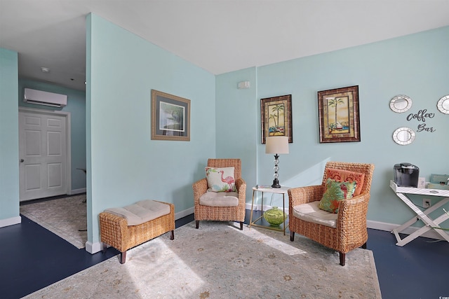 living area with an AC wall unit