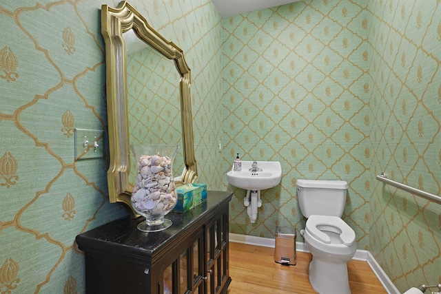 bathroom with sink, hardwood / wood-style floors, and toilet