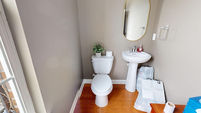 bathroom with hardwood / wood-style flooring, toilet, and sink