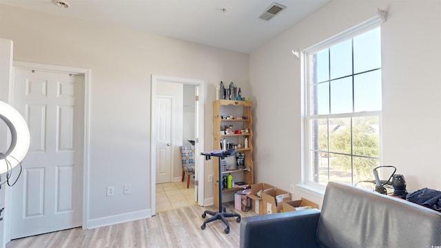 office featuring a wealth of natural light and light hardwood / wood-style flooring