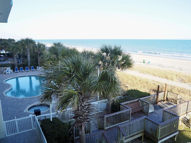 view of water feature featuring a view of the beach