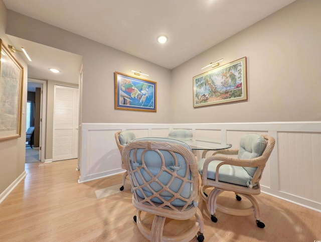 dining space with light wood-type flooring