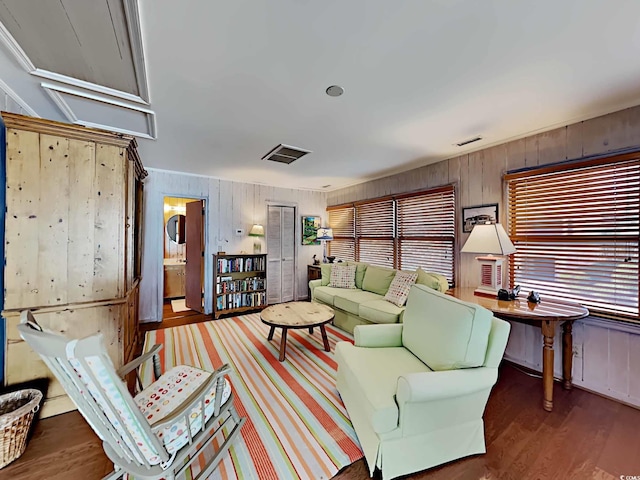 living room featuring dark hardwood / wood-style floors