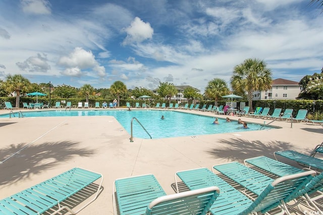 view of swimming pool featuring a patio