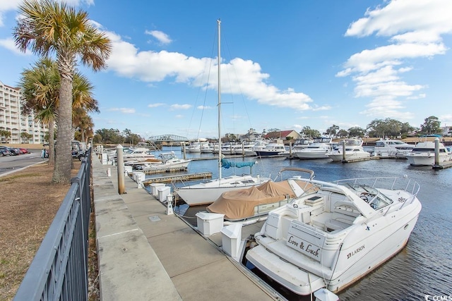 dock area featuring a water view