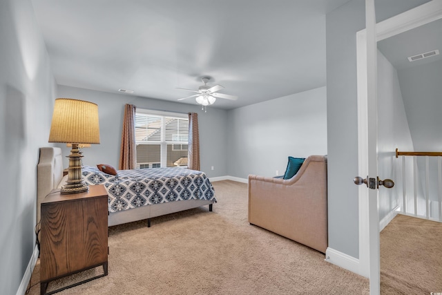 bedroom featuring carpet floors and ceiling fan