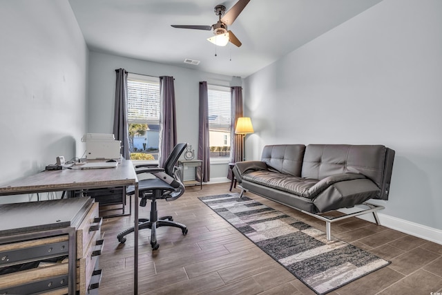 office area featuring ceiling fan