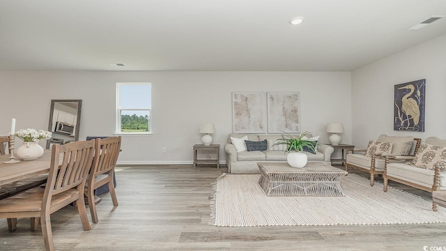 living room with light hardwood / wood-style floors