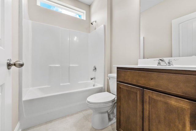 full bathroom featuring toilet, tile patterned floors, shower / washtub combination, and vanity