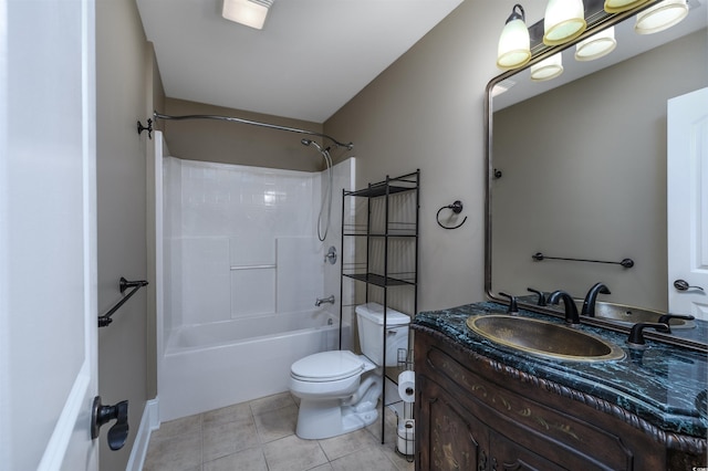 full bathroom with tile patterned floors, vanity, shower / bathtub combination, and toilet