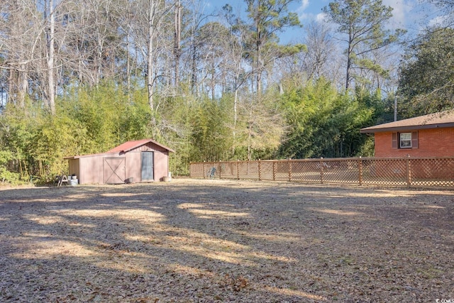 view of yard with a storage shed