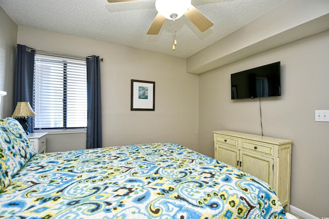 bedroom featuring a textured ceiling and ceiling fan