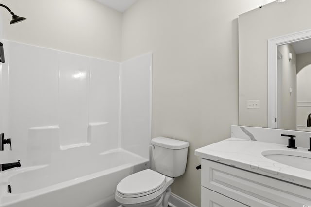 full bathroom with vanity, toilet, and bathing tub / shower combination