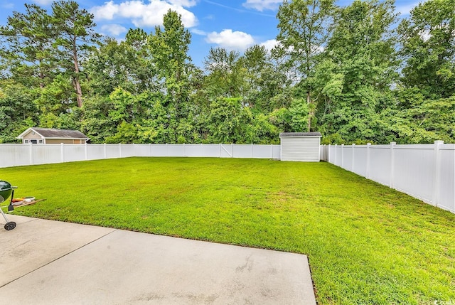 view of yard featuring a patio area and a fenced backyard