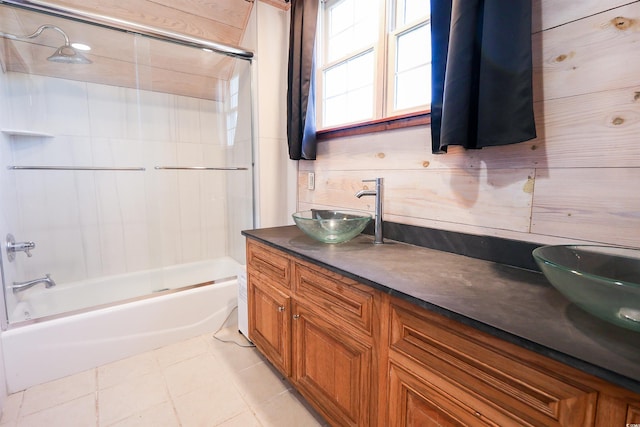 bathroom with vanity, tile patterned floors, and bathtub / shower combination