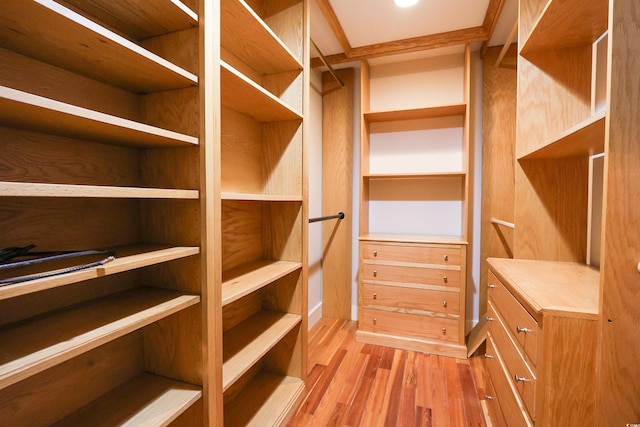 walk in closet featuring light hardwood / wood-style flooring