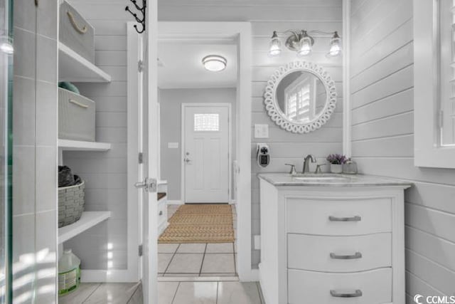 bathroom with vanity and tile patterned floors