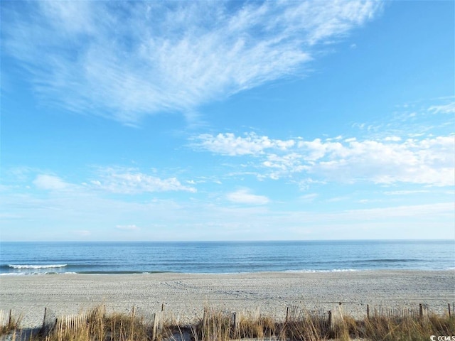 view of water feature with a beach view