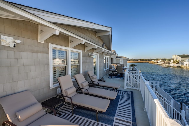 view of patio / terrace featuring a water view