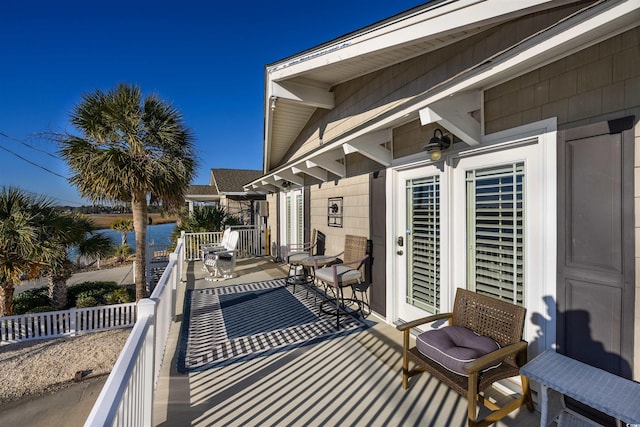 deck with a water view