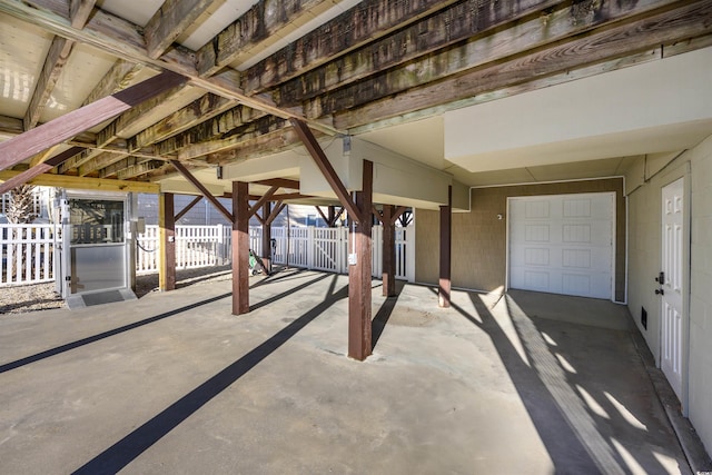 view of patio with a garage