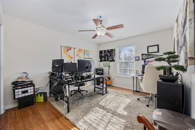 office space featuring ceiling fan and wood-type flooring