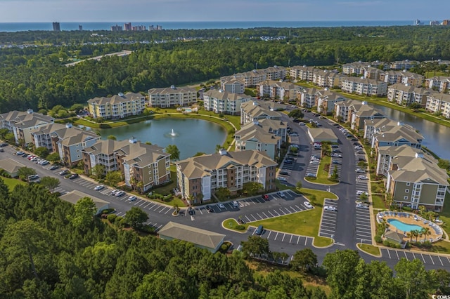 aerial view with a water view