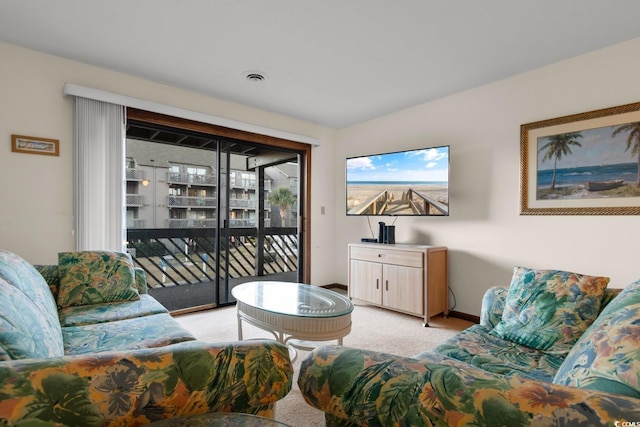 living room with light colored carpet