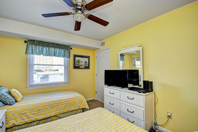 bedroom with carpet flooring and ceiling fan