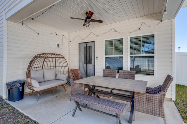 view of patio / terrace with ceiling fan and outdoor lounge area