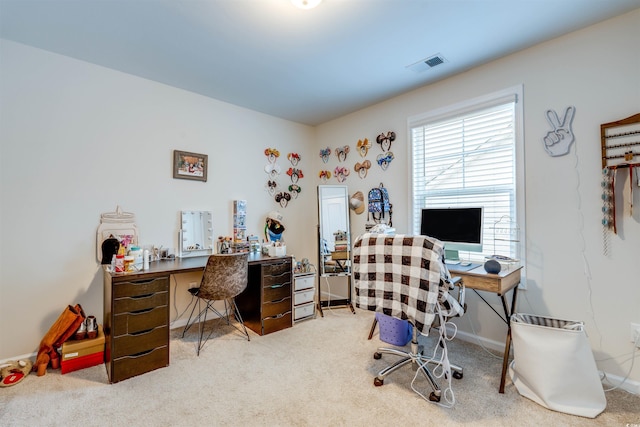 view of carpeted home office