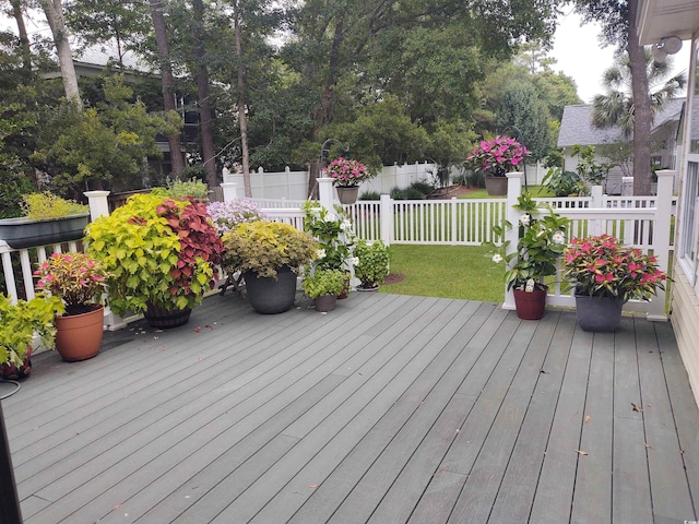 deck with fence and a lawn