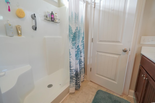 141 Baylee Cir, Galivants Ferry, SC 29544 - bathroom featuring vanity, a shower with curtain, and tile patterned floors