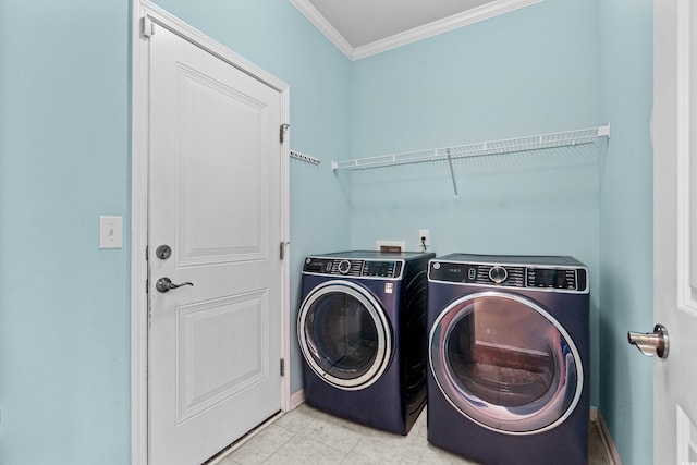 3716 Mackevans Ct, Myrtle Beach, SC 29579 - laundry area with separate washer and dryer, crown molding, and light tile patterned flooring