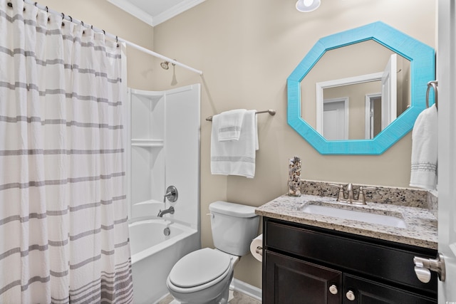 3716 Mackevans Ct, Myrtle Beach, SC 29579 - full bathroom with ornamental molding, toilet, shower / tub combo, vanity, and baseboards