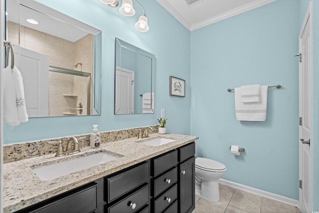 3716 Mackevans Ct, Myrtle Beach, SC 29579 - full bathroom featuring ornamental molding, toilet, tile patterned floors, a tile shower, and baseboards
