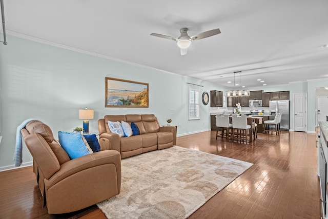 3716 Mackevans Ct, Myrtle Beach, SC 29579 - living area featuring ornamental molding, baseboards, ceiling fan, hardwood / wood-style flooring, and recessed lighting