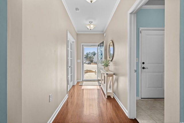 3716 Mackevans Ct, Myrtle Beach, SC 29579 - hallway with baseboards, crown molding, and hardwood / wood-style floors