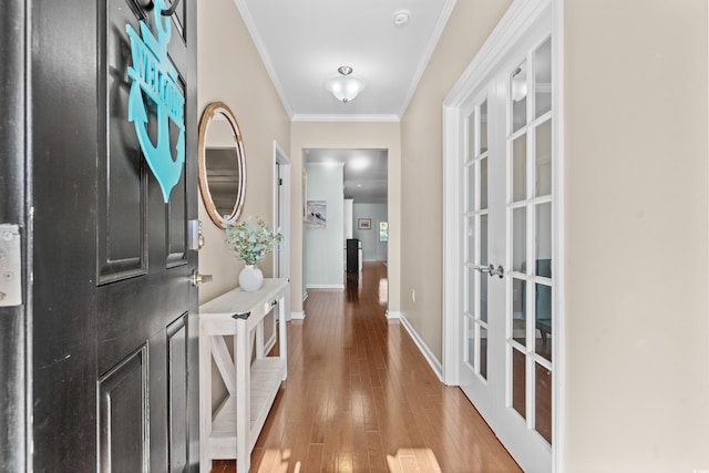 3716 Mackevans Ct, Myrtle Beach, SC 29579 - entryway with ornamental molding, wood finished floors, baseboards, and french doors