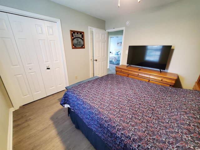 bedroom with a closet and hardwood / wood-style floors