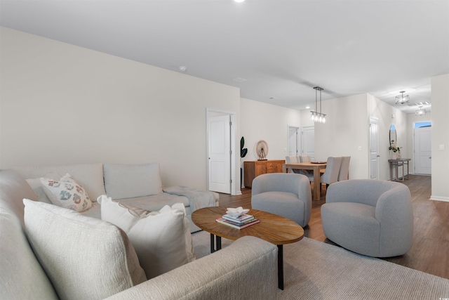 living room with hardwood / wood-style floors