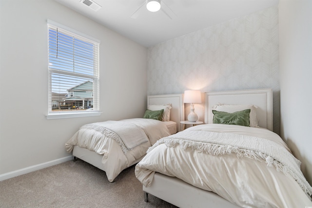 bedroom featuring carpet and ceiling fan