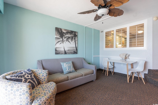 4800 S Ocean Blvd Unit 1007, North Myrtle Beach, SC 29582 - living area featuring a ceiling fan and carpet flooring