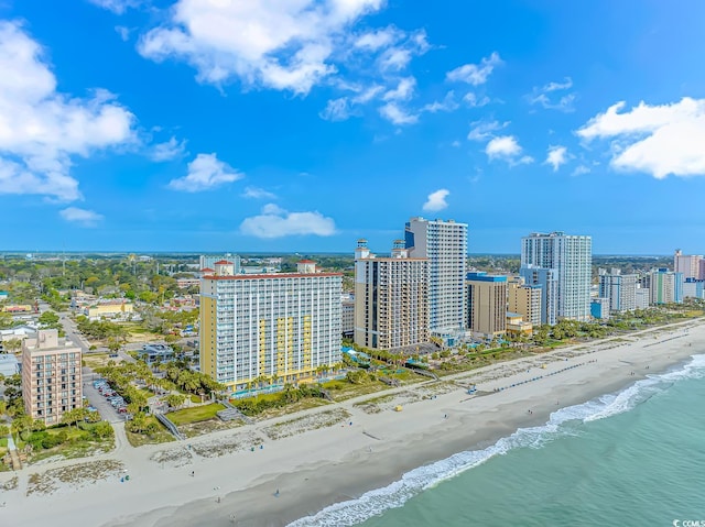 aerial view with a view of the beach and a water view