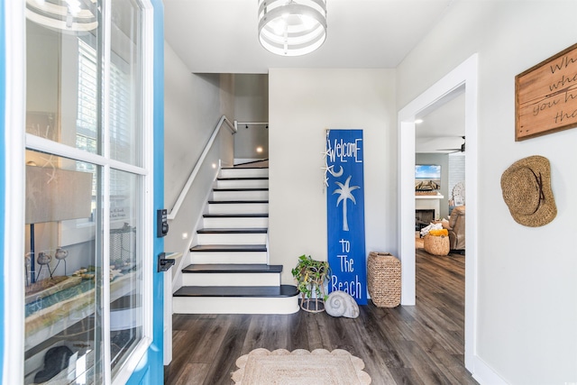 entryway with dark hardwood / wood-style flooring