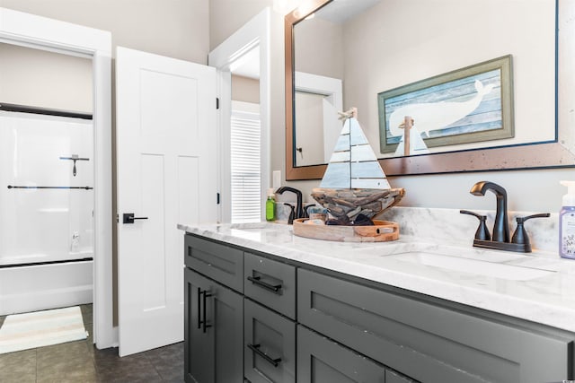 bathroom featuring tile patterned floors, vanity, and bathing tub / shower combination