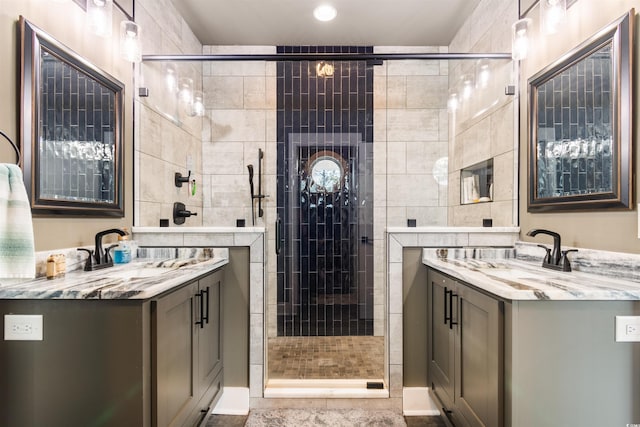 bathroom with vanity and walk in shower